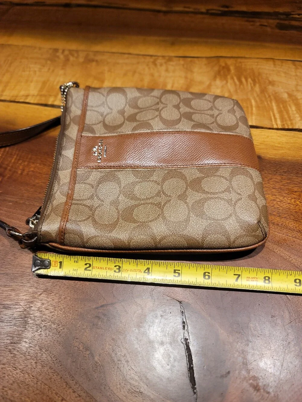 Coach Signature Stripe Tan Crossbody